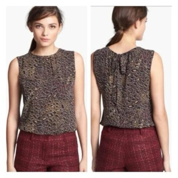 Tory Burch Tanya 100% Silk Blouse Abstract Leopard Size 10 - Picture 1 of 8